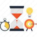 clock, goal, hourglass, idea, management, target, time 