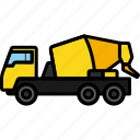 construction, mixer truck, truck, vehicle, work