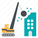 building, crane, destroy, hammer, smash
