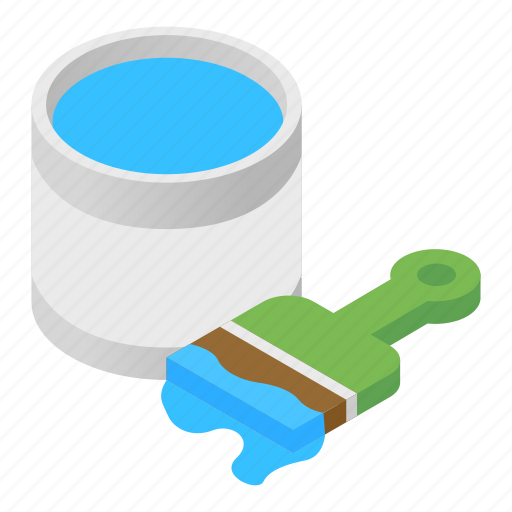 Brush, bucket, can, color, gloss, isometric, paint icon - Download on Iconfinder