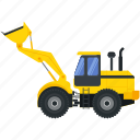 construction, machinery, vehicle, bucket, loader, wheel