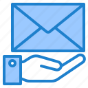 blue, contact, email, envelope, hand, mail, message 
