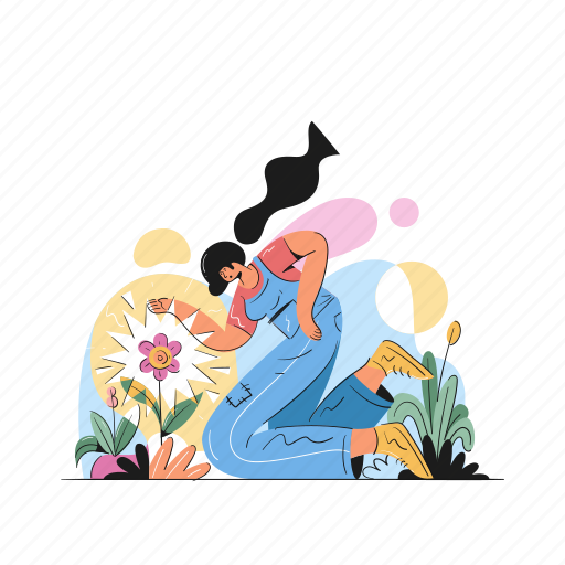 Woman, female, person, flower, floral, garden, gardening illustration - Download on Iconfinder
