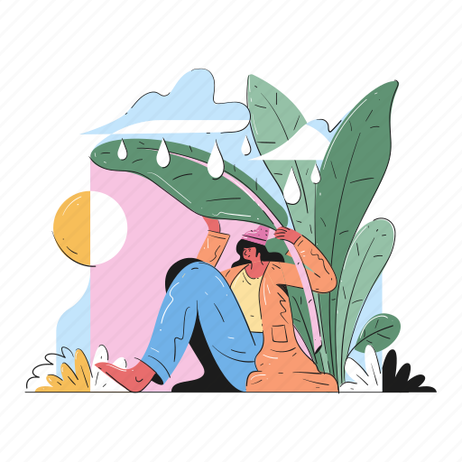 Woman, female, person, garden, jungle, rain, outdoors illustration - Download on Iconfinder