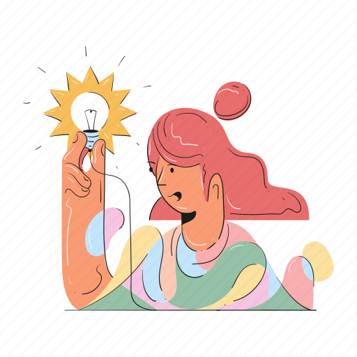 Woman, female, person, lightbulb, light, idea, though illustration - Download on Iconfinder