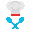 chef, cooking, fork, hat, spoon
