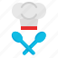 chef, cooking, fork, hat, spoon 