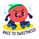 skating, fruit, cartoon, typography, lettering