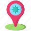 coronavirus, pin, virus, mark, point, place, map 