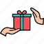 gift, box, giveaway, hand, package, present, surprise, icon 