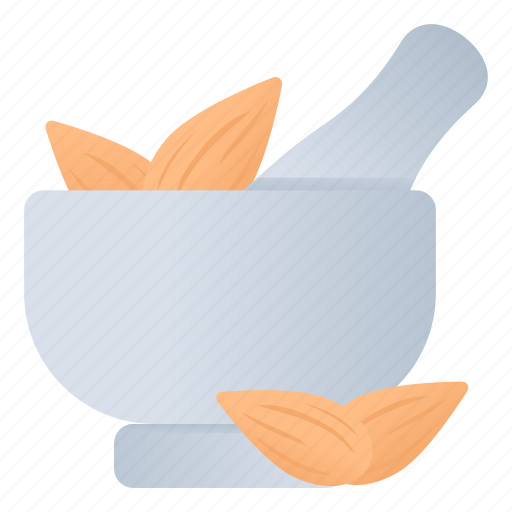 Mortar and pestle, almonds grind, grind nuts, crush nuts, ayurvedic icon - Download on Iconfinder