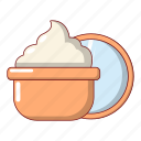 cartoon, container, cream, face, object, package, white