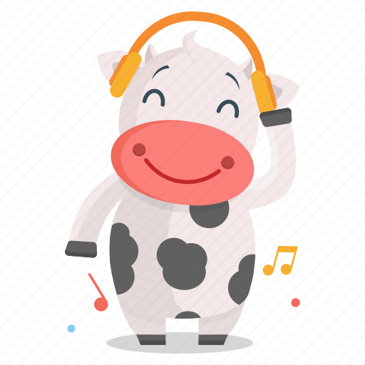 Animal, cow, emoji, emoticon, listening, music, sticker icon - Download on Iconfinder