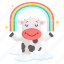 animal, cow, emoji, emoticon, meditation, rainbow, sticker 