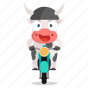 animal, cow, emoji, emoticon, motorcycle, sticker