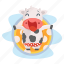 animal, cow, emoji, emoticon, pool, relaxation, sticker 