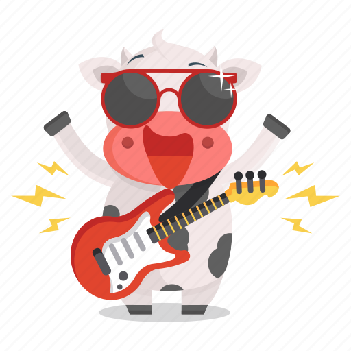 Animal, cow, emoji, emoticon, music, rockstar, sticker icon - Download on Iconfinder