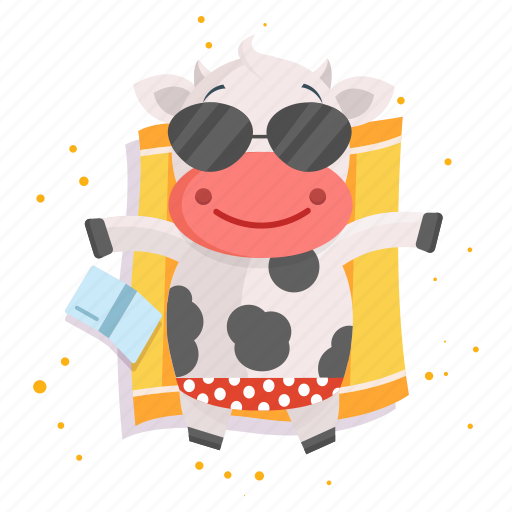 Animal, cow, emoji, emoticon, sticker, sunbathing icon - Download on Iconfinder