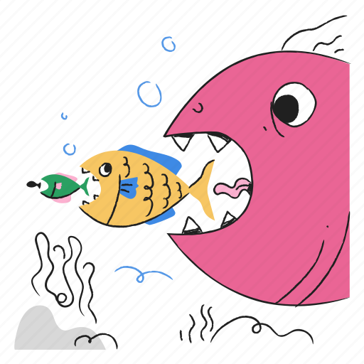 Big, fish, animal, wildlife, eat, food, chain illustration - Download on Iconfinder