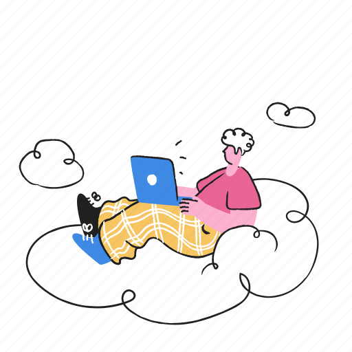 Cloud, man, laptop, computer, leisure, person, character illustration - Download on Iconfinder