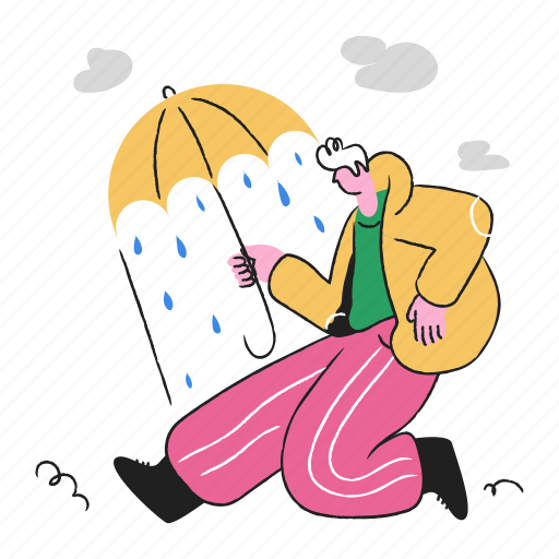 Man, umbrella, weather, forecast, raining, rain, person illustration - Download on Iconfinder