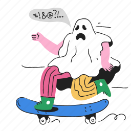 skating, skateboard, ghost, swearing, talk, speak, speech, character, people, halloween 