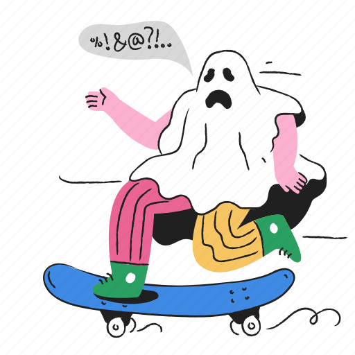 Skating, skateboard, ghost, swearing, talk, speak, speech illustration - Download on Iconfinder