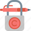protection, copyright, lock, padlock, pen, safety, security 