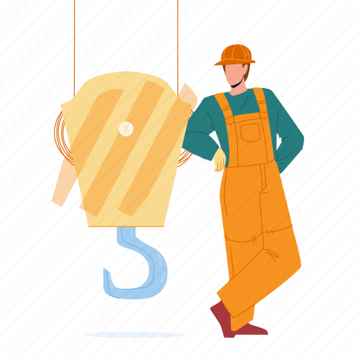 Crane, hook, staying, construction, worker, man, builder illustration - Download on Iconfinder