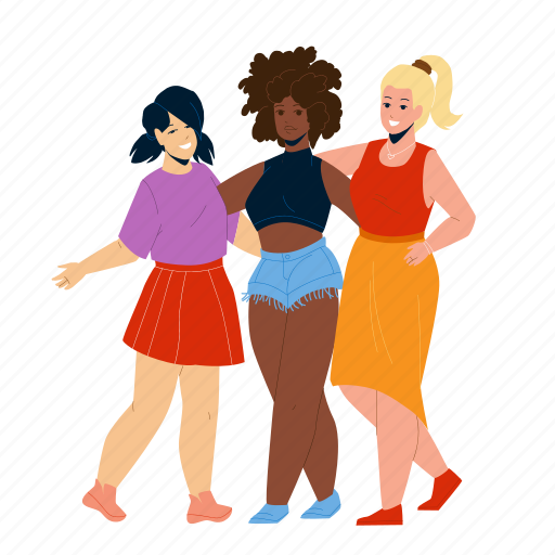 Diverse, people, women, embracing, together, multiracial, caucasian illustration - Download on Iconfinder