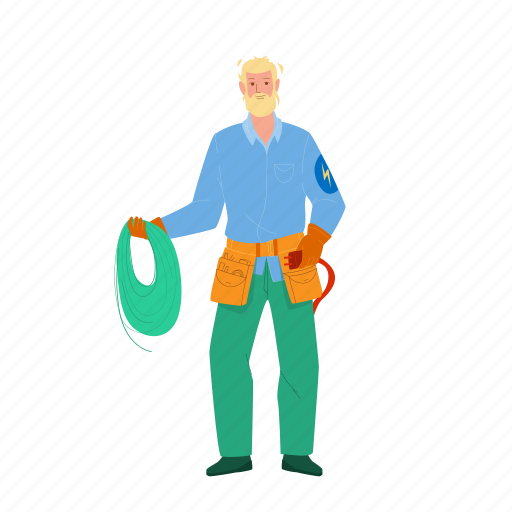 Electrician, hold, electrical, cord, tool, man, holding illustration - Download on Iconfinder