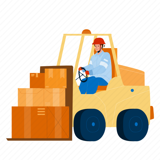 Forklift, worker, driving, truck, warehouse, driver, transportation illustration - Download on Iconfinder
