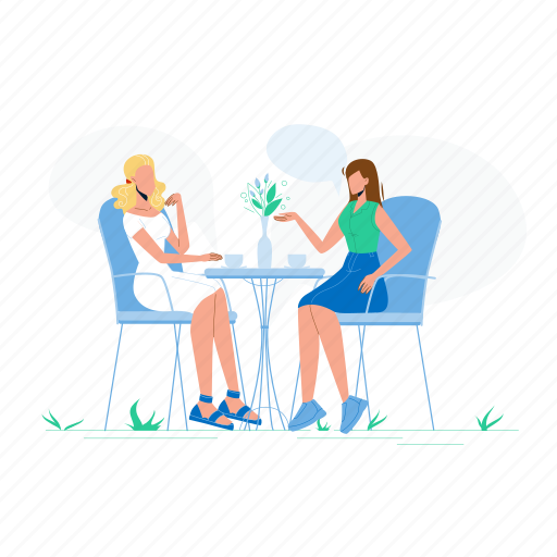 Girl, friends, talk, drink, coffee, cafe, young illustration - Download on Iconfinder