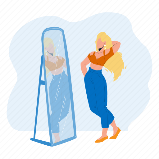 Girl, mirror, reflection, looking, stylish, young, woman illustration - Download on Iconfinder