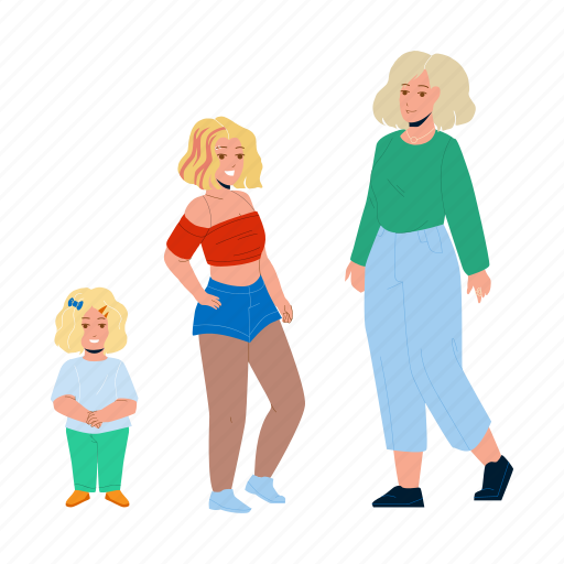 Growing, girl, small, baby, adult, woman, cute illustration - Download on Iconfinder