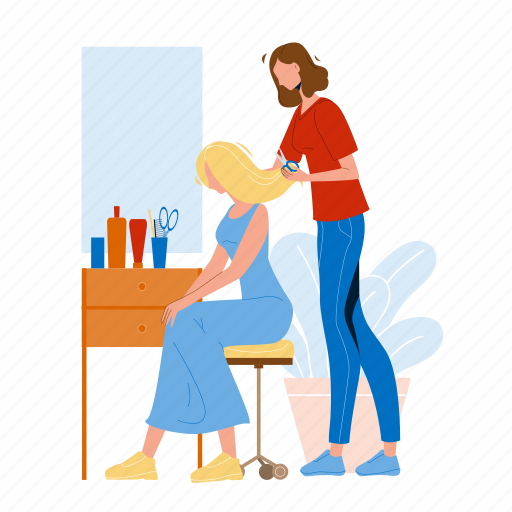 Hairlist, hairdresser, trimming, girl, hair, beauty, salon illustration - Download on Iconfinder