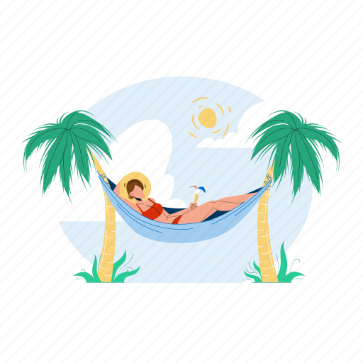 Hammok, woman, relaxing, cocktail, hammock, young, girl illustration - Download on Iconfinder