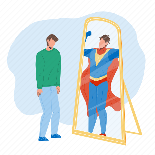 Hero, in, mirror, man, seeing, himself, super illustration - Download on Iconfinder