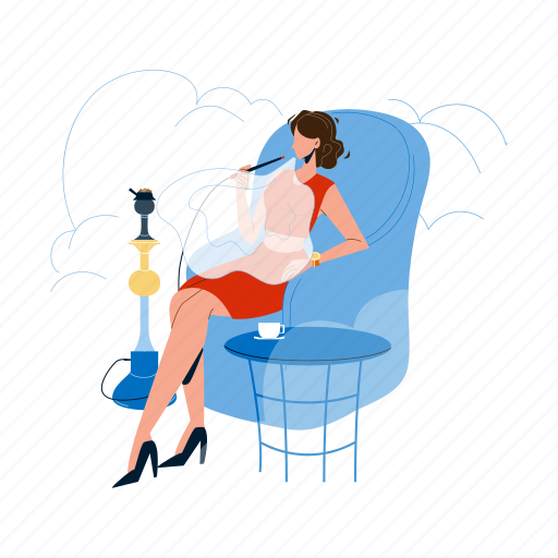 Hookah, woman, relaxing, smoking, cafe, young, girl illustration - Download on Iconfinder