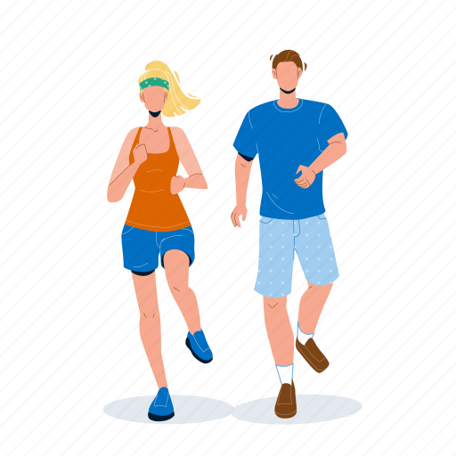 Joggers, man, woman, running, together, young, boy illustration ...