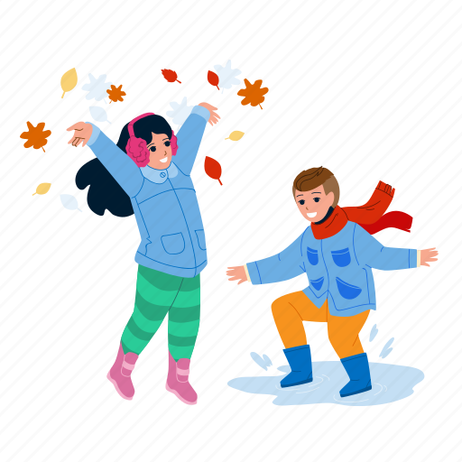 Kid, autumn, play, together, outdoor, season, boy illustration - Download on Iconfinder
