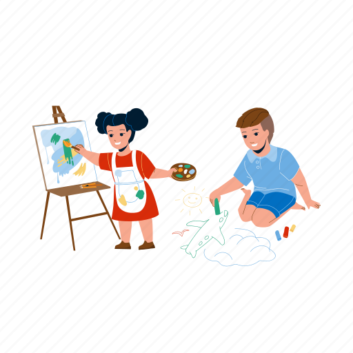Kids, drawing, creative, picture, together, boy, draw illustration - Download on Iconfinder