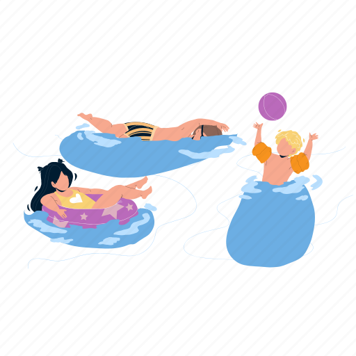 Kids, swimming, playing, waterpool, boy, play, ball illustration - Download on Iconfinder