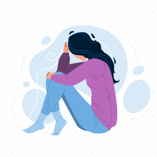 Loneliness, unhappy, woman, sitting, floor, sad, young illustration - Download on Iconfinder