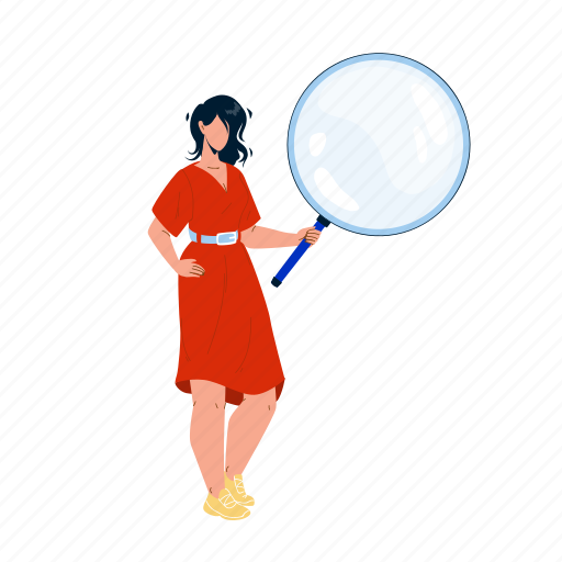 Girl, looking, magnifying, glass, tool, young, woman illustration - Download on Iconfinder
