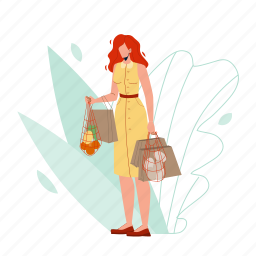 recycling, shopping, woman, holding, packages, young, girl 