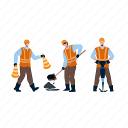 road, worker, repairing, street, infrastructure, uniform, carrying 
