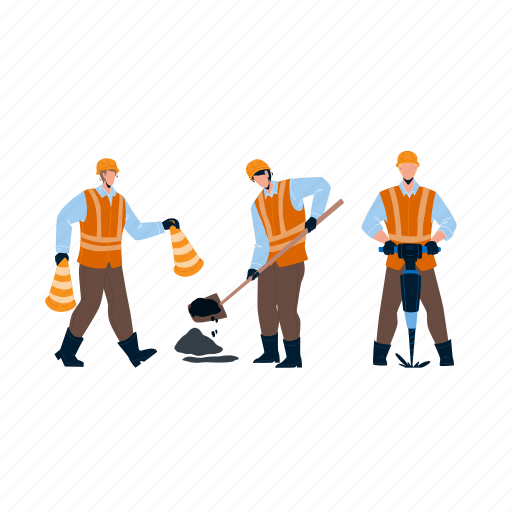 Road, worker, repairing, street, infrastructure, uniform, carrying illustration - Download on Iconfinder