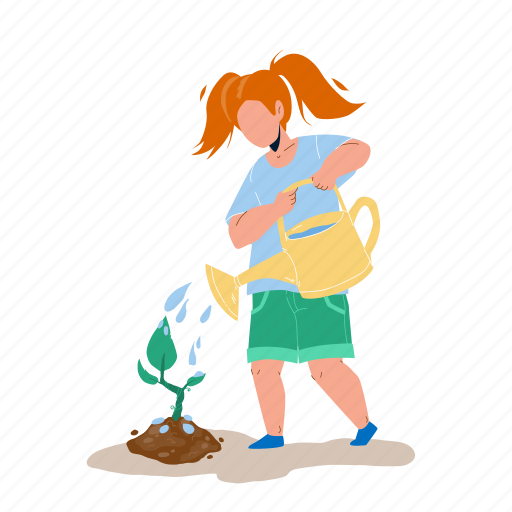 Sapling, planting, watering, girl, child, tree, care illustration - Download on Iconfinder