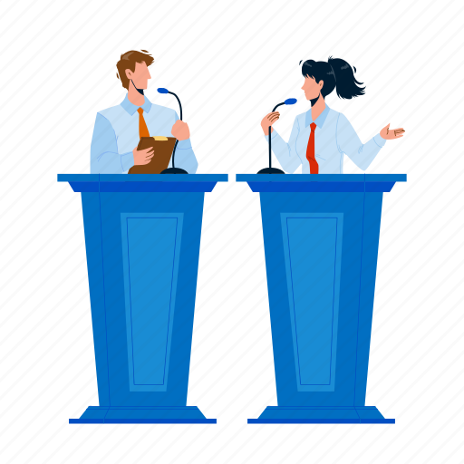 Speaker, discussing, opponent, tribune, woman, man, talk illustration - Download on Iconfinder